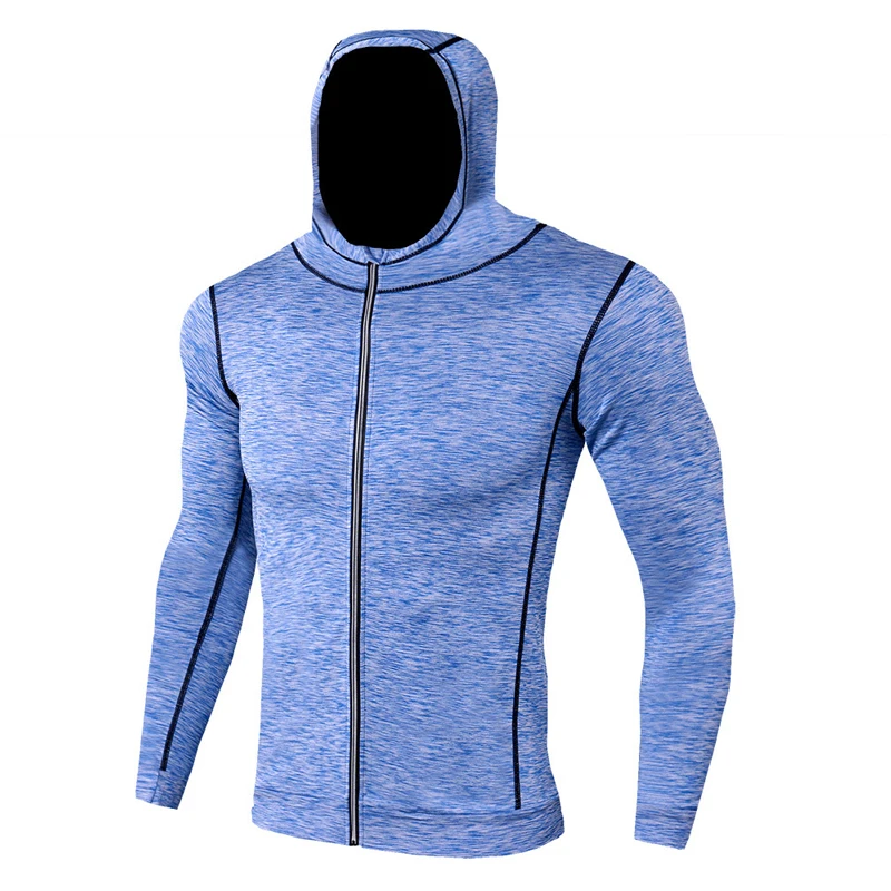 Спортивная куртка толстовка мужская быстросохнущая футболка для тренировок фитнес куртки для бега куртки с длинным рукавом куртки с молнией и капюшоном баскетбольная Толстовка компресс - Цвет: Blue 1-3
