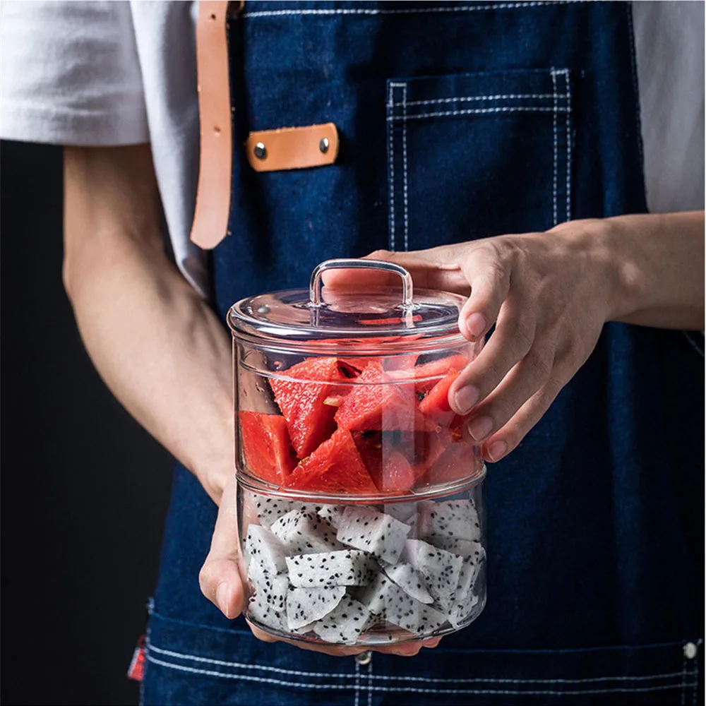 Скандинавские складные банки для хранения ясных фруктов десерт салатник простой термостойкий стеклянный контейнер с крышкой - Цвет: 2 jars 1 lid