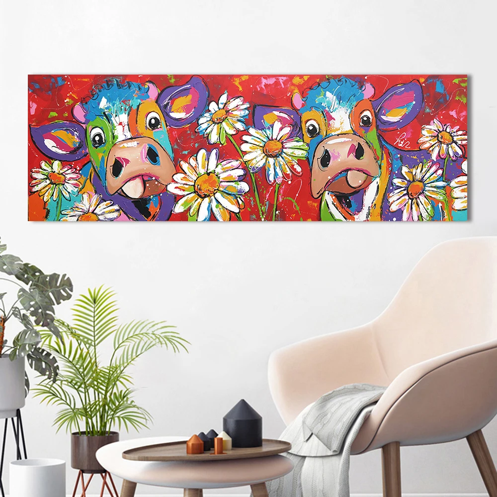 

HDARTISAN Vrolijk Schilderij Wall Art Canvas Painting Animal Picture Cow Painting Poster Prints Home Decor No Frame