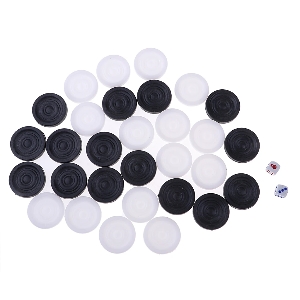 

32pcs Plastic Backgammon Chess Pieces Chessman 35mm with 2 Dices for Adults Kids Board Game Checker Pawns Accessories