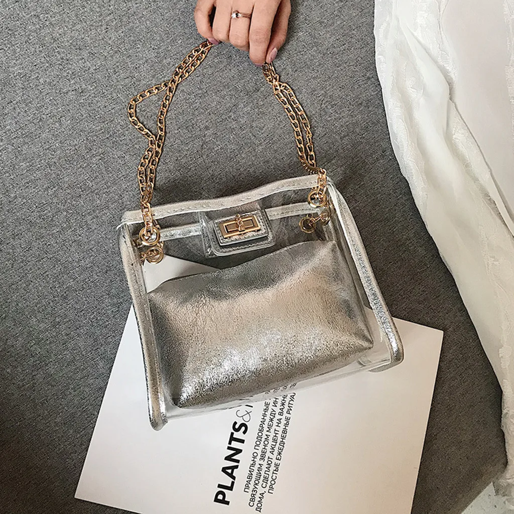Летняя модная новая сумка высокого качества ПВХ Прозрачная женская сумка голографическая квадратная сумка для телефона сумка на плечо с цепочкой# K20