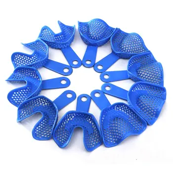 

10pcs Dental Impressions Trays Plastic-Steel Teeth Holder Denture Model Materials Oral Hygiene Clinic Dentist Product Blue