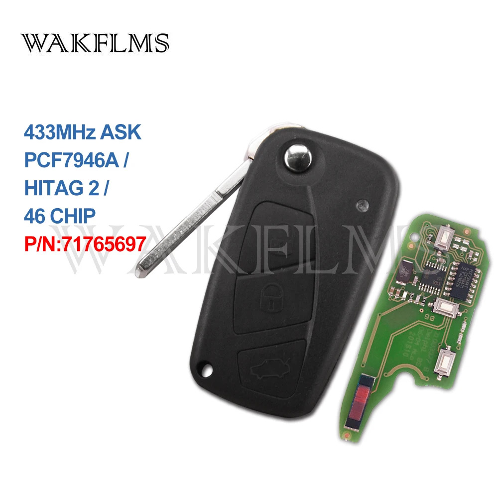 

3Buttons 433MHz PCF7946A Flip Remote Car Key For Fiat 500 500L New Grande Punto Bravo Ducato Fiorino Qubo Peugeot Bipper