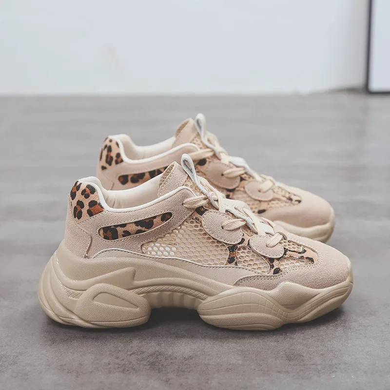 

CAMTOO Fashion Breathable Hollow Mesh Woman Sneakers Chunky Platform Sneakers Ladies Leopard Thick Bottom Women Casual Shoes