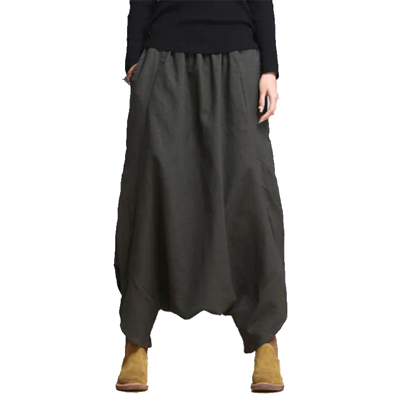 

SHUJIN Cross Pants Women Spring Cotton Linen Baggy Nepal Style Fashion Solid Pants Extra Loose Female Trousers Plus Size 3XL