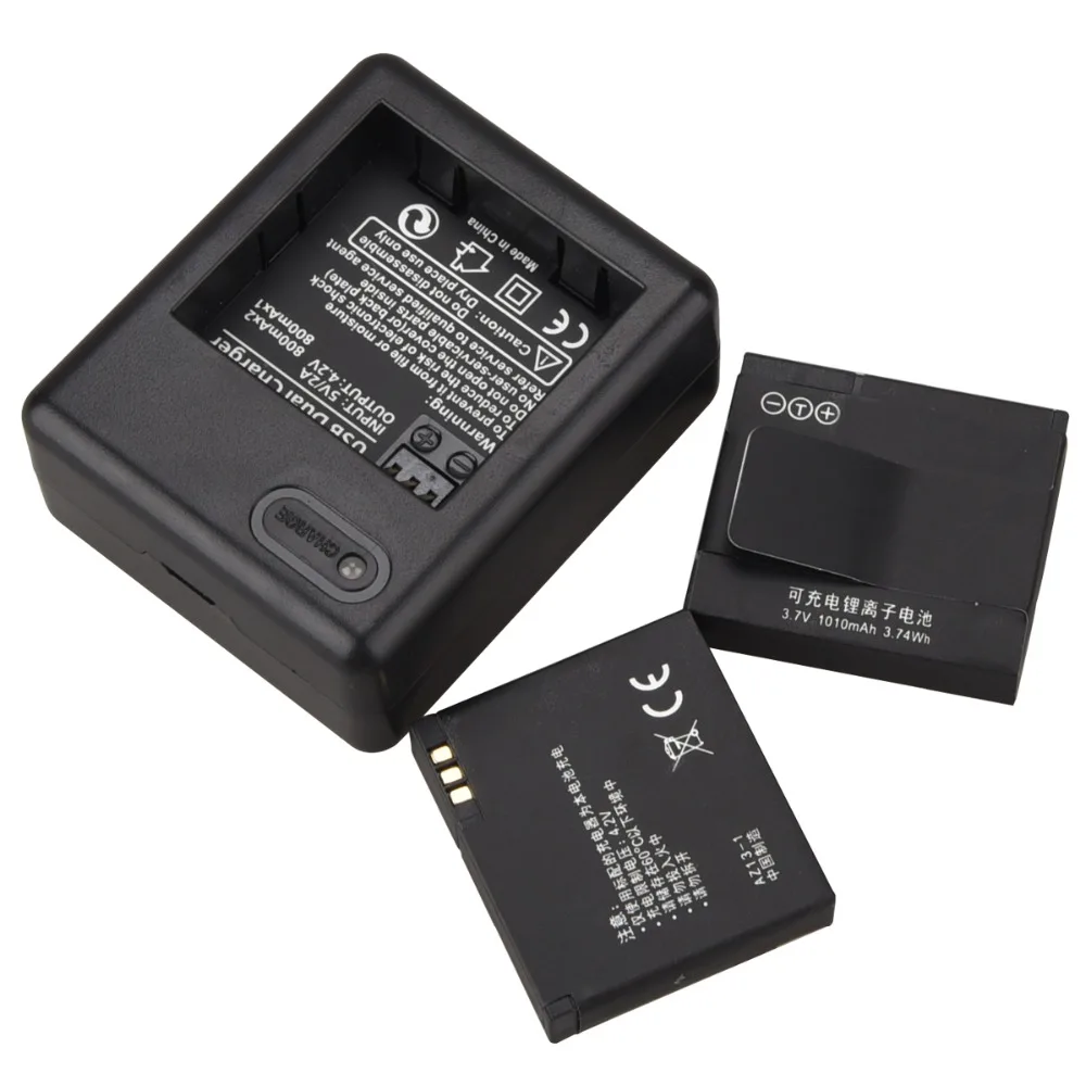 2 шт. AZ13-1 батарея для Xiaomi yi 1010 мАч батарея+ USB зарядное устройство для Xiaomi Yi Экшн-камера запасная батарея