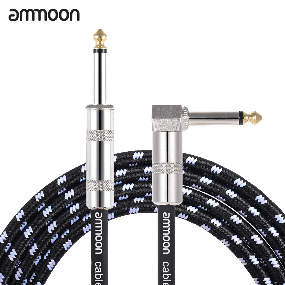 

Ammoon 6 Meters/ 20 Feet Electric Guitar Bass Musical Instrument Cable Cord Straight to Right Angle Plug Black White woven jacke