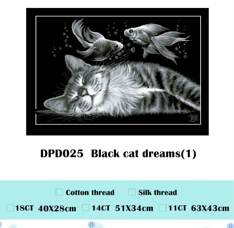 Black cat dreams cross stitch package sets aida 18ct 14ct 11ct black cloth people kit embroidery DIY handmade needlework - Цвет: Белый