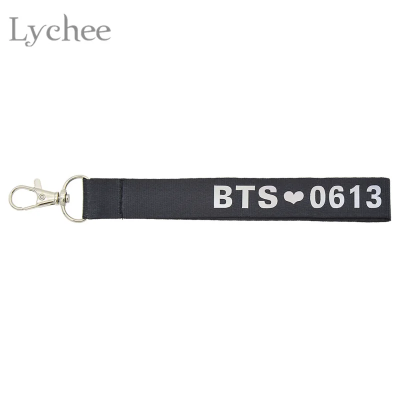 Lychee Hot KPOP BTS Bangtan Boys Key Chain Black Nylon Name Tag Key