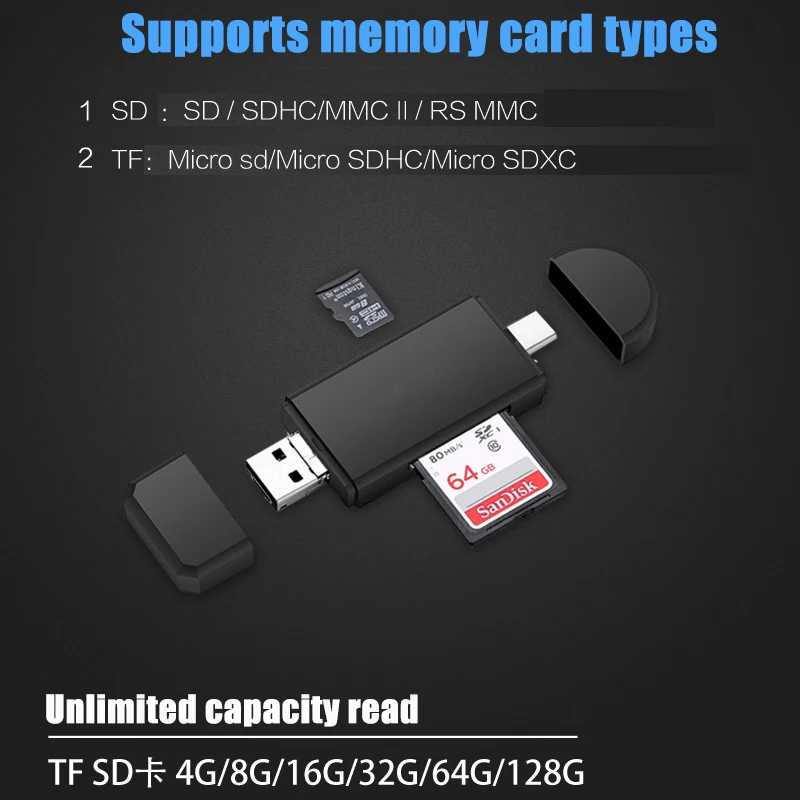 Vmonv 3 In 1 micro USB & Type-C OTG Memory Card Reader High-speed USB2.0 OTG TF/SD for Android Computer PC Extension Headers