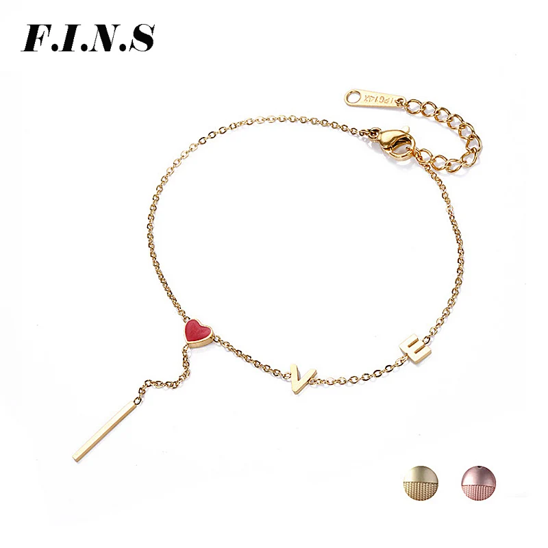 

F.I.N.S Heart Bracelets for Women Stainless Steel Chain Gold Color Enamel Red Heart Love Charm Bracelets Jewelry Gifts for Girls