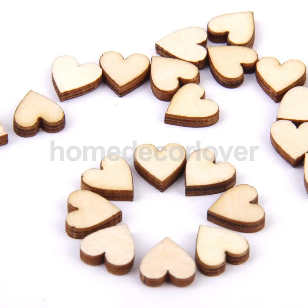 200 простой деревянный Любовь Сердце формы DIY искусство для рукоделия, кардмейкинга украшения 10 мм