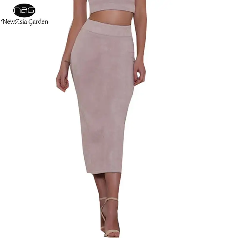 Good Quality Skirts Womens High Waist Suede Skirts Midi Winter Long