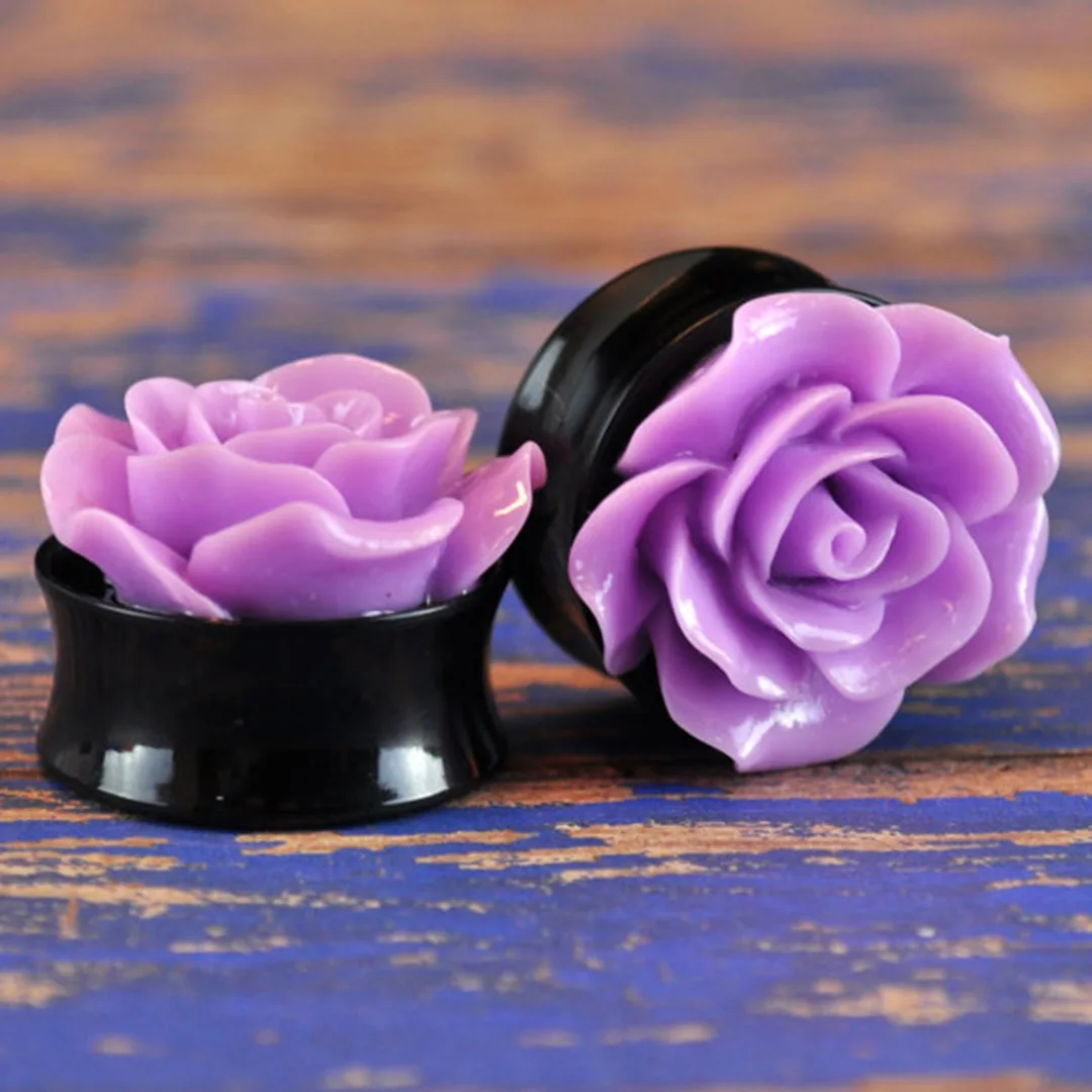 1Pair Rose Acrylic Double Saddle Ear Plugs Fashion r Ear Gauge Plugs Tunnels Stretcher Expander For Women Jewelry 8mm-25mm
