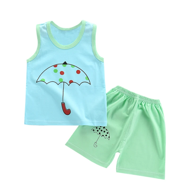 

Baby Boy Shorts Set Summer Children Baby Girls Casual Sleeveless Cartoon Print Vest Tops + Shorts Suits Costume Set