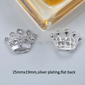 

(M0639) 25mmx19mm rhinestone metal embellishment,crown shape,silver plating,flat back