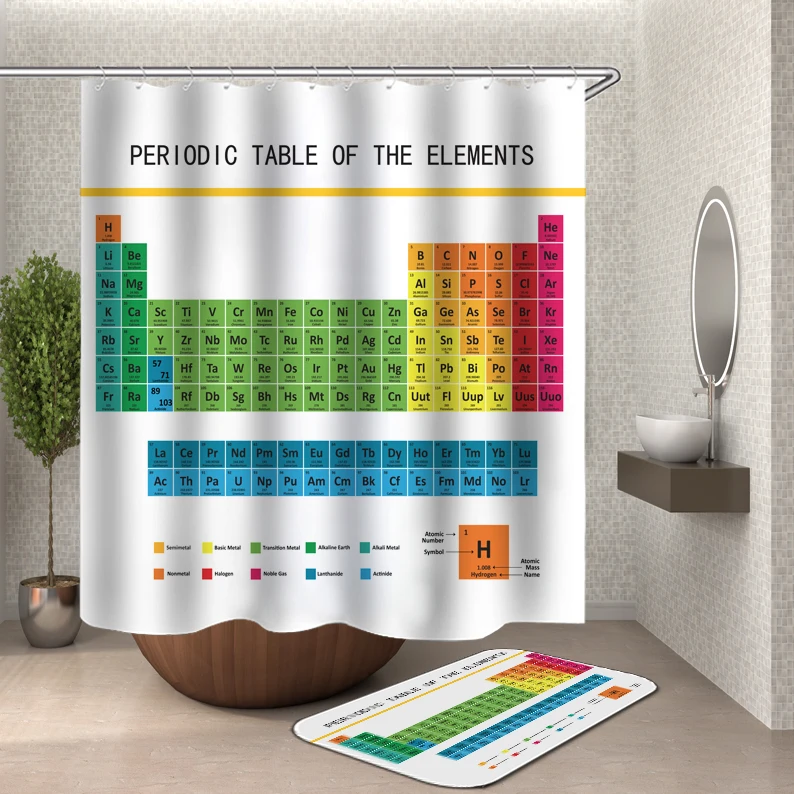 Fabric Polyester Periodic Table 3D Shower Curtain The Big Bang Bathroom