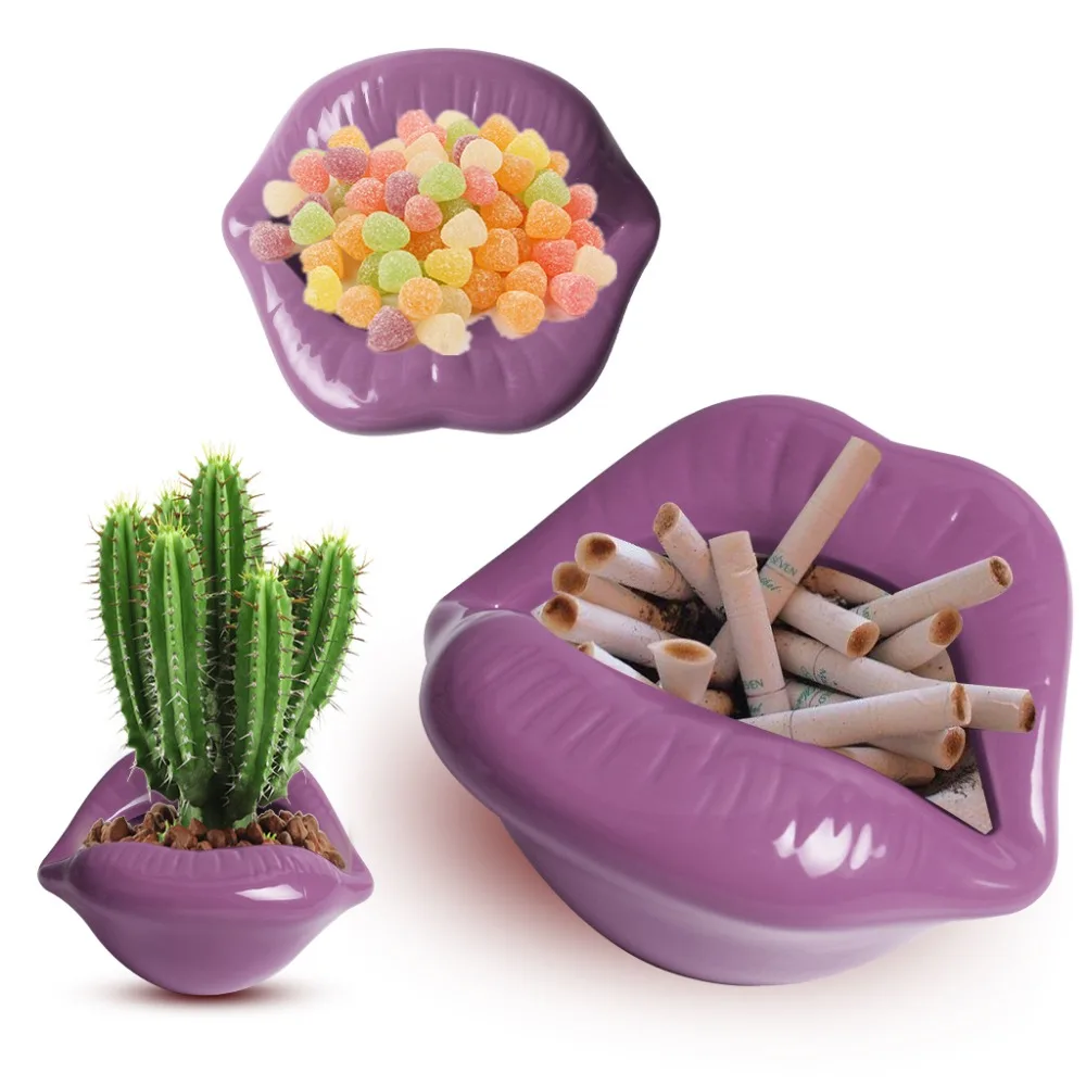 Ceramic Cigarette Ashtray Novelty Lip Mouth Cigarette Ashtray Holder For Smoker Fashion Home & Office Decorations Purple (6)