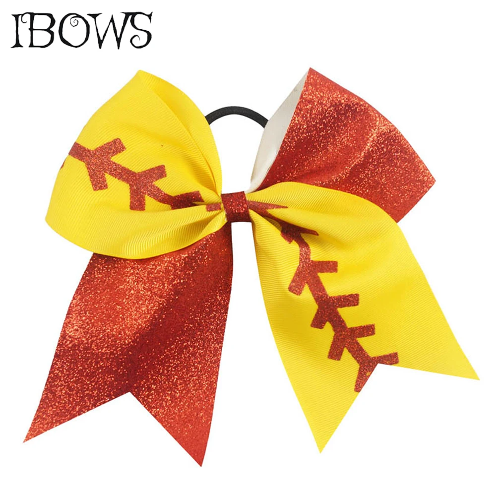 

7 Inch Large Softball Cheer Bow Glitter Hair Bow With Softballs Throughout For School Girls Game Bow Team Bow Hair Accessories