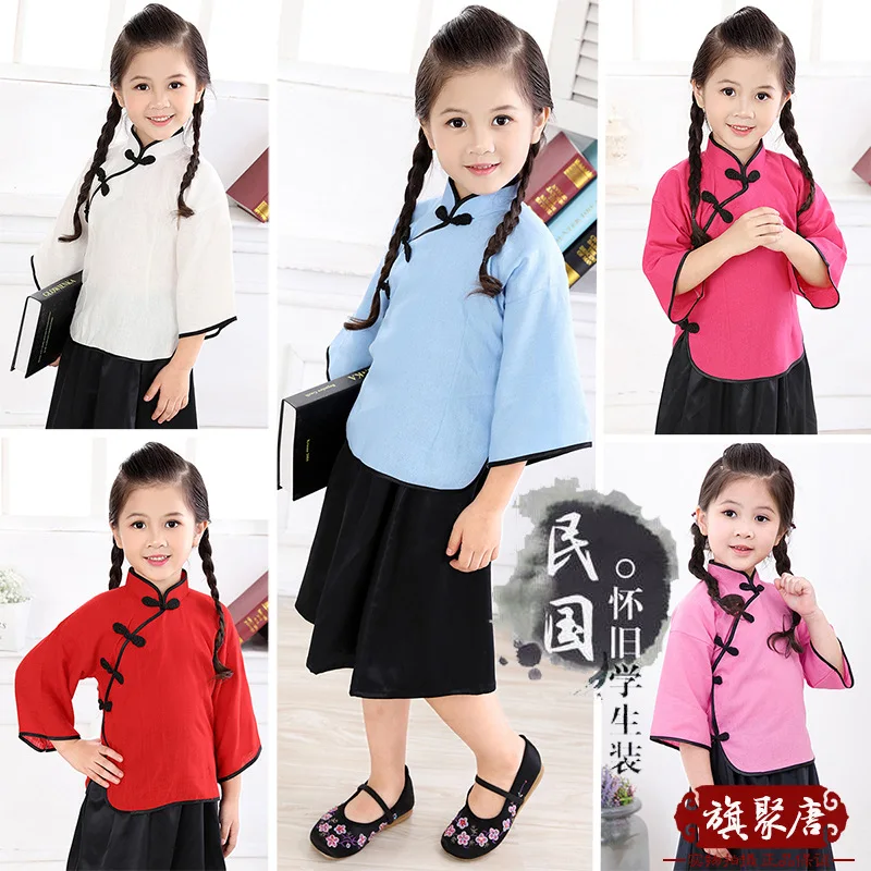 Коллекция 2019 года, китайское платье для маленьких девочек Летние Стильные Детские хлопковые традиционные платья с рукавами три четверти