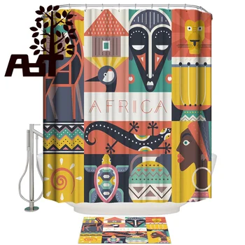 

Art Store African Elements Geometric Bathroom Mat With Shower Curtain Bathroom Accessory Sets Waterproof Inside Modern Rings