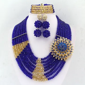 

Royal Blue Crystal African Beads Necklace Jewelry Nigerian Wedding Layered Jewelry Sets Bridal Jewelry Set Free Shipping AMJ579