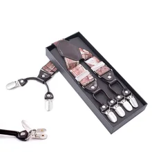 6 Клипов мужские регулируемые кожаные подтяжки Y-Back жених Свадебные подтяжки, подарок отца