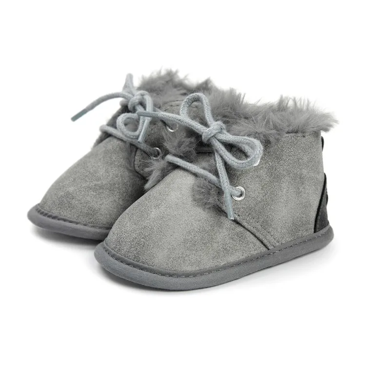 Детская обувь; теплые зимние ботинки из искусственной кожи на шнуровке с круглым носком; обувь из искусственной кожи для маленьких мальчиков и девочек; Плюшевые ботинки - Цвет: gray