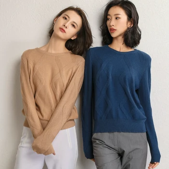 

BARESKIY 2019 spring new sweater cashmere sweater fashion women's head solid color wild round neck shirt loose bottoming shirt
