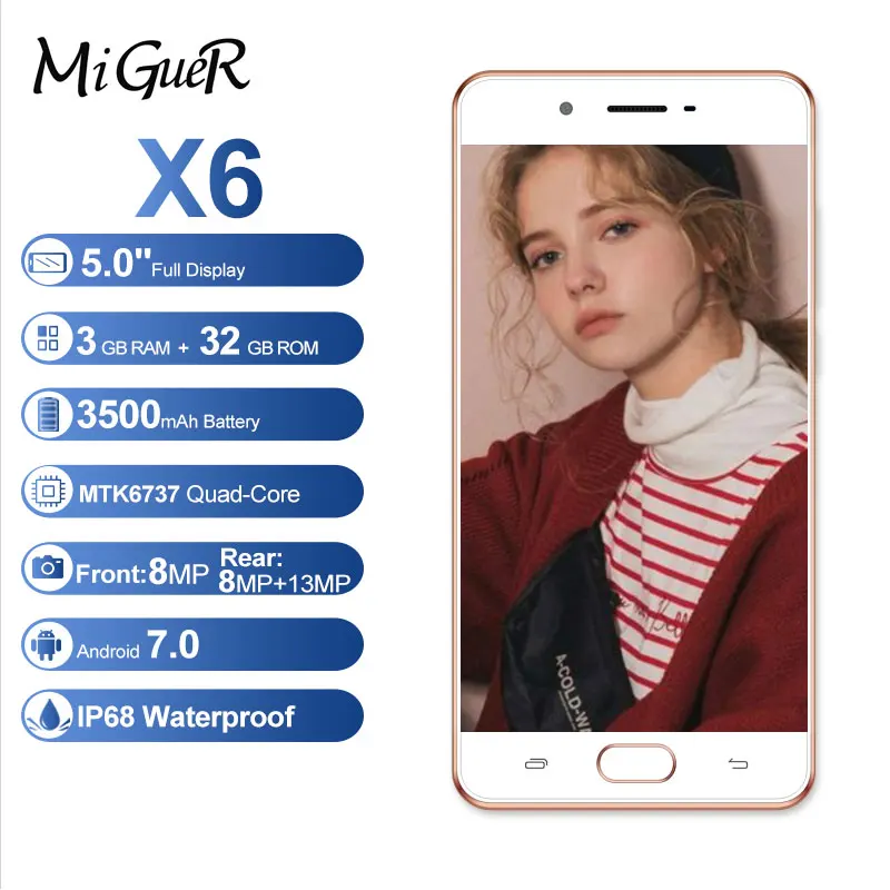KENXINDA X6 мобильный телефон с отпечатком пальца 5 0 дюймов Android 7 четыре ядра 3 Гб ОЗУ 32