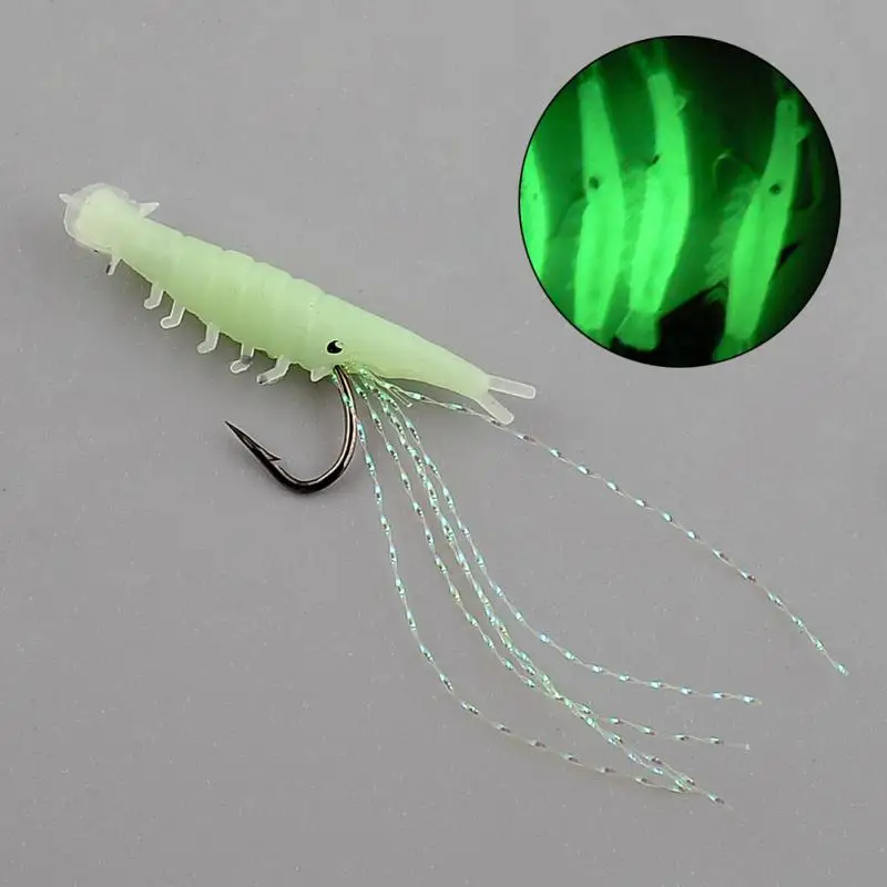 

5 Pcs Luminous Artificial Shrimp Baits Luminous Fishing Lure Spoon with Hooks Minnow Spinner Baits Tackle