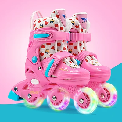 Kids Children Stable Balance Slalom Double line Parallel Ice Skate Roller Shoes Inline Adjustable Fall Prevention For Beginner - Цвет: pink EU 26-29