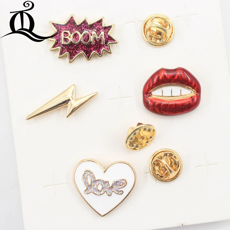 

TQ 1pcs MIX lips lightning pattern Badges Pins and Brooches for Women Men Lapel pin backpack bags badge jacket O83