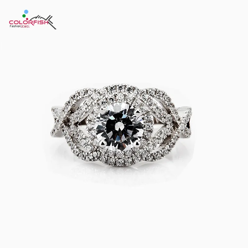 

COLORFISH 1.25 ct Round Cut 925 Sterling Silver Infinity Halo Engagement Ring Braided Wedding Band For Women Jewelry Lover Ring