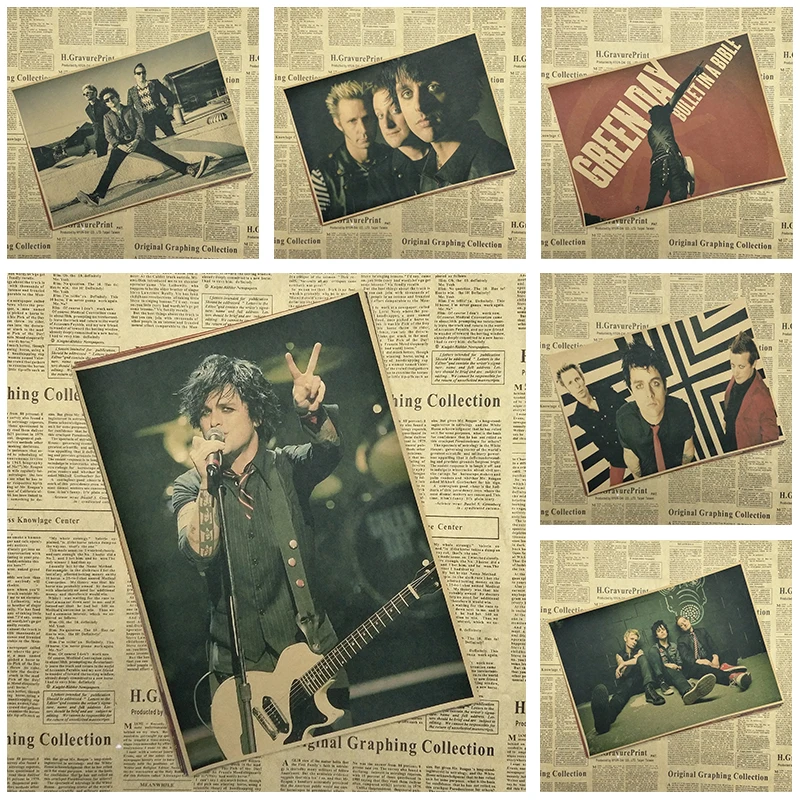 

Vintage Retro green day rock band music Guitar Matte Kraft Paper Antique Poster Wall Sticker Home Decora 42*30cm