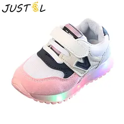 2018 осенние детские дышащие светодиодный спортивные туфли для мальчиков и девочек кроссовки Дети светящиеся модные кроссовки размер 21-30