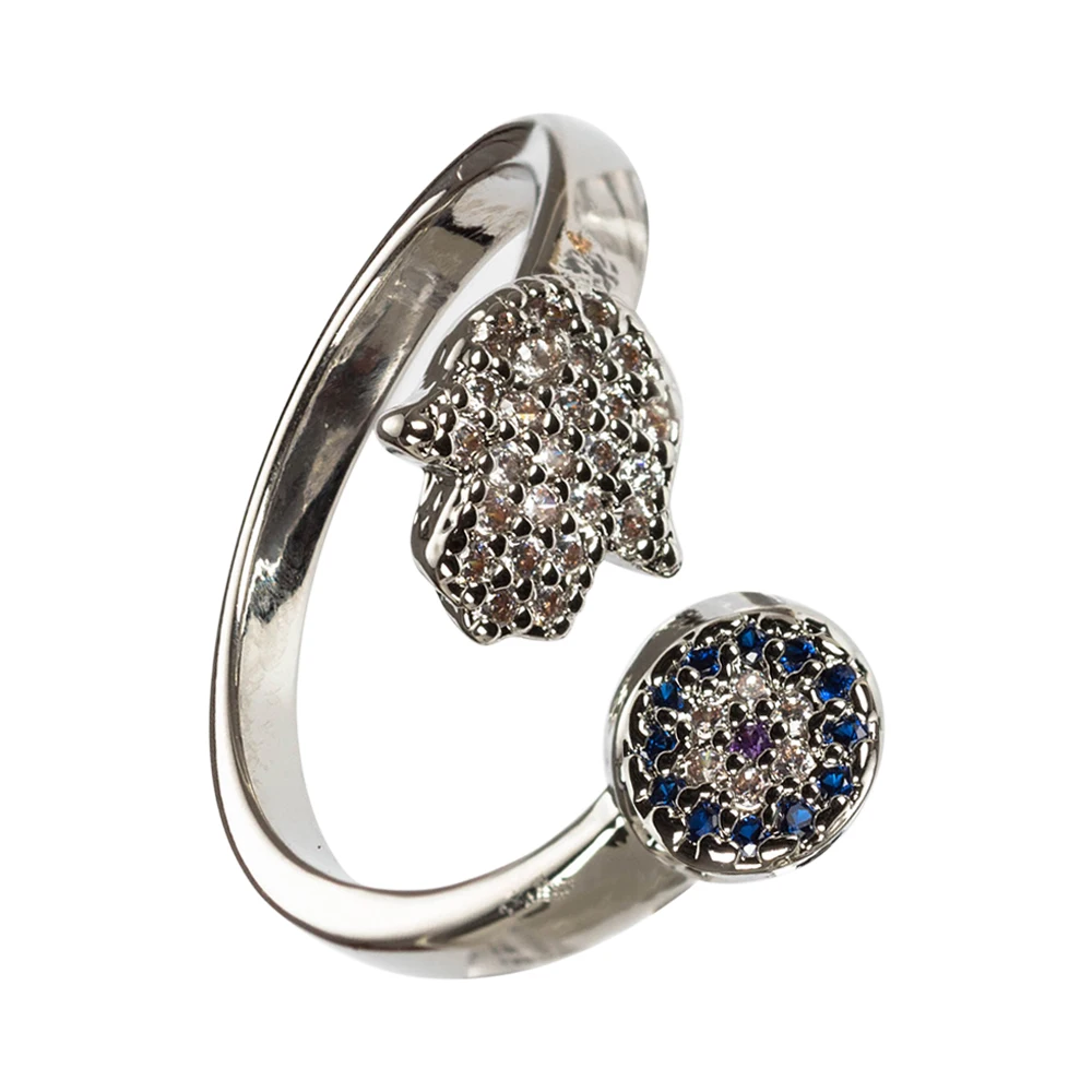 Lucky Eye Hamsa ручные кольца Evil Eye открытое медное микро кольцо с фианитами для женщин Ювелирное Украшение регулируемое кольцо EY5177