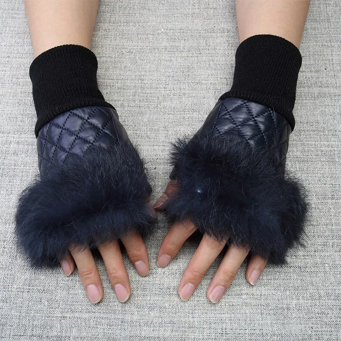 High Quality Elegant Women Leather Gloves Genuine Fingerless With Real Fur Autumn Spring Thermal Hot Trendy Female Glove G576