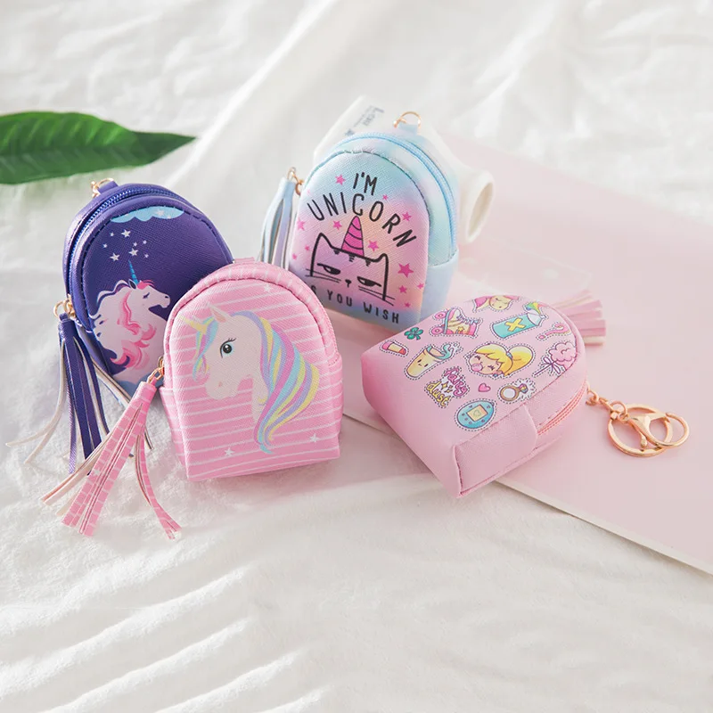 

Unicorn Earphone Bag Headset Box for Small Storage Cans Coin Earrings Data Cable Key Bags With Tassel For Student Girl Kids Gift