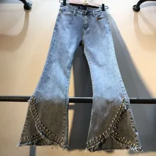 Новые летние женские джинсовые брюки-клеш с вышивкой, женские джинсовые брюки до щиколотки, сексуальные ночные брюки