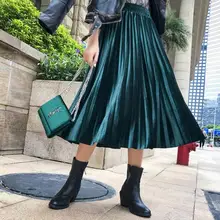 Велюровая женская юбка, 10 цветов, Осень-зима, корейский стиль, золотой бархат, эластичная талия, средняя длина, юбки для девочек, Студенческая Базовая плиссированная юбка