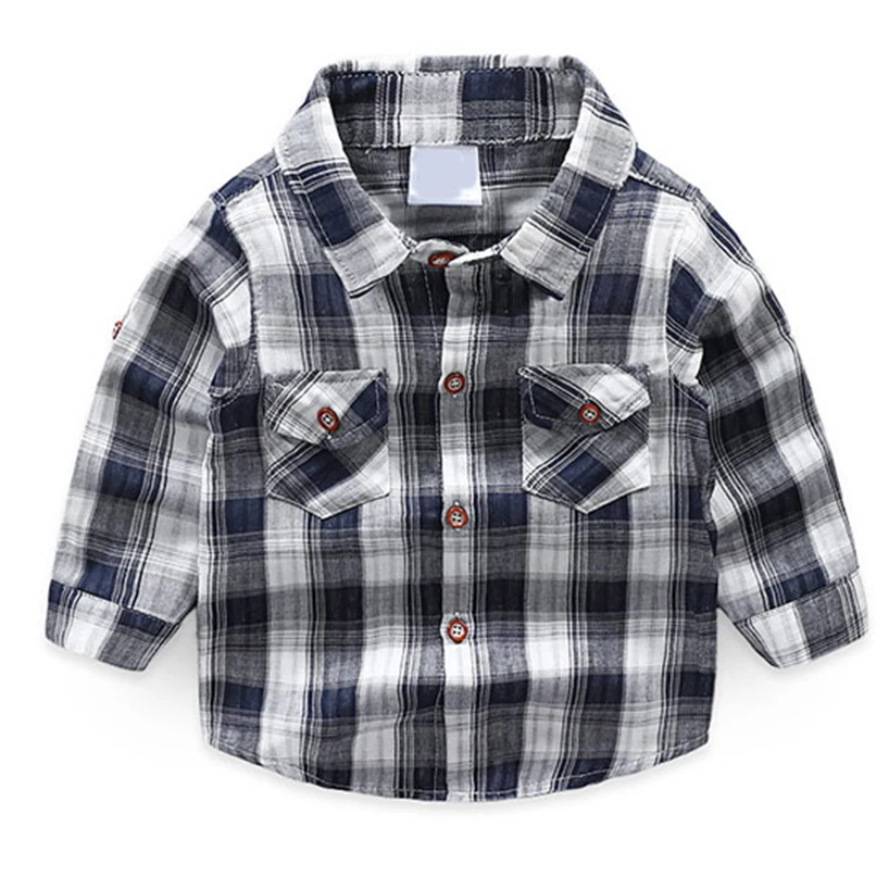 Рубашка в ковбойском стиле для мальчиков весенне-осенняя винтажная Клетчатая блуза с длинными рукавами для мальчиков и девочек, школьная рубашка детская одежда от 2 до 10 лет - Цвет: d