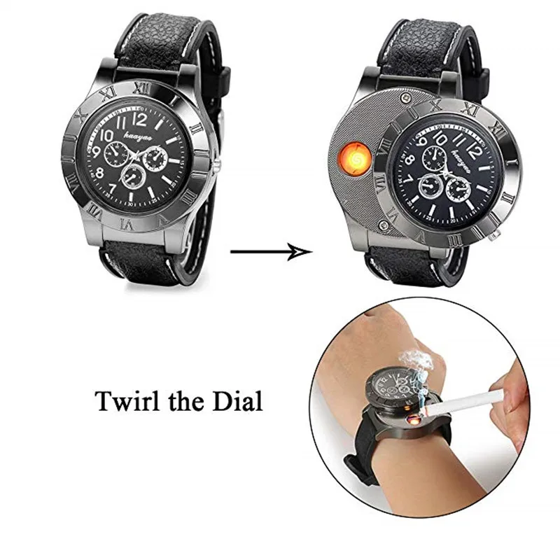 

Creative USB Charging Electronic Cigarette Lighter Windproof Flameless Electric Watch Men Lighters Metal Cigarette Lighter