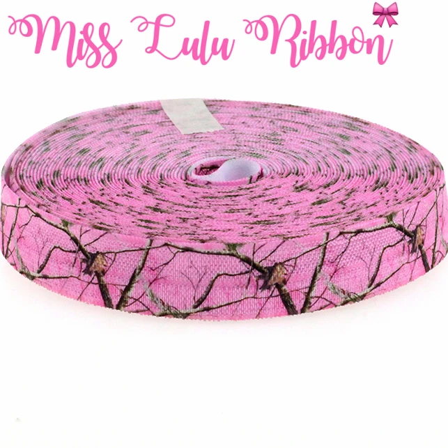 

5/8"16mm pink camo printed fold over elastic ribbon sewing foe band diy hair bows party decoration 10 yards MD170415-22-6921