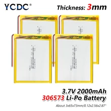 1/2/4 шт. 306573 2000mAh 3,7 V литий-полимерный аккумуляторная батарея для MP3 gps навигатор DVD рекордер гарнитура электронная камера