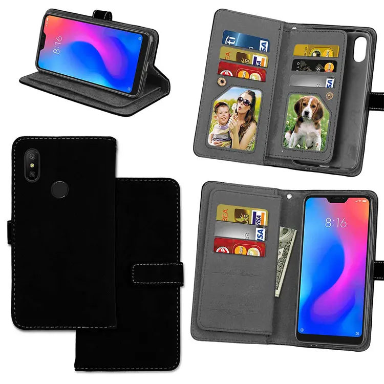 Black Кожаный чехол для Xiaomi mi 6X, защитный чехол для Red mi 6 Red mi 6Pro Red mi 6A, чехол-держатель для карт 9 - Цвет: Black