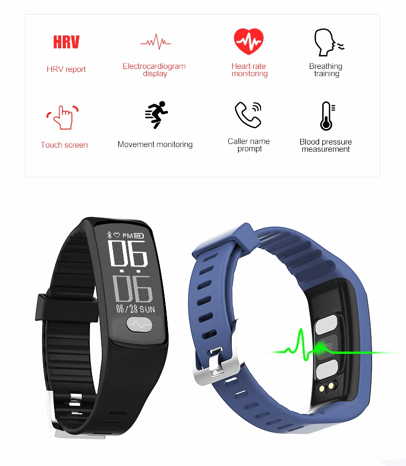 NR51822 ECG+PPG Heart Rate Smart Bracelet Women Men Blood Pressure