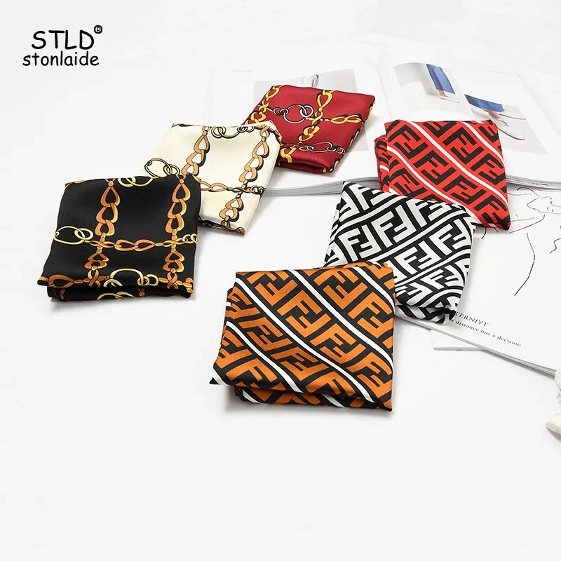 

NEW Summer women silk scarf fashion chain gemetric printed satin scarf for women Neck tie scarves femme hair hand scarf 50X50CM