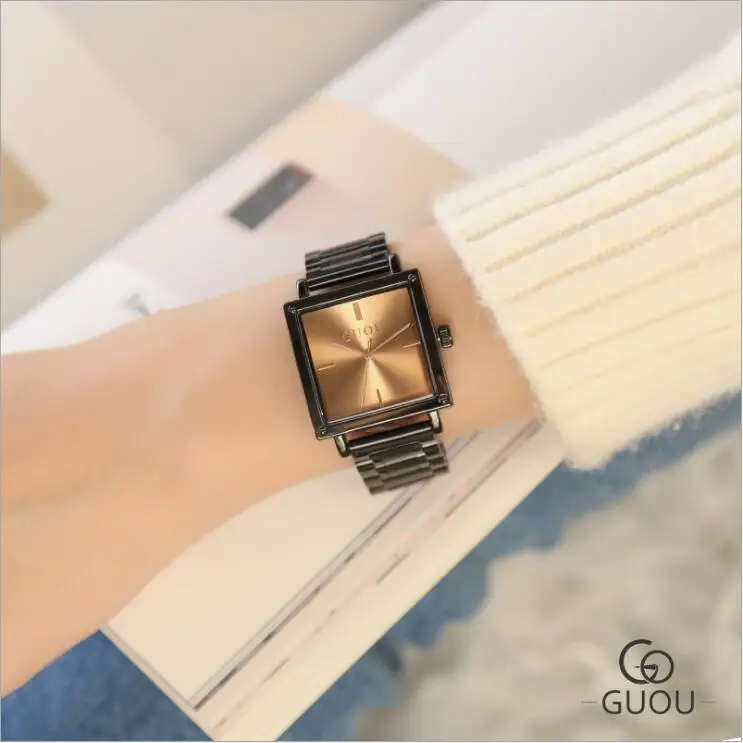 

GUOU Watches New Fashion Quality Watch Top Luxury Brand Women Watches Rectangle Full Steel Bracelet reloj mujer relogio feminino