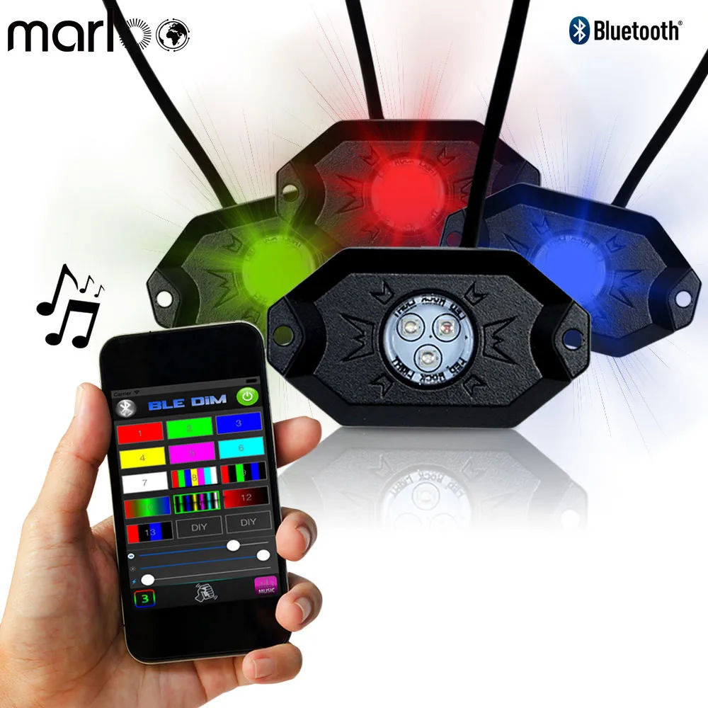 Marloo 4X RGB светодиодный под корпус фары рок Цвет с bluetooth-контроллер для Jeep Wrangler